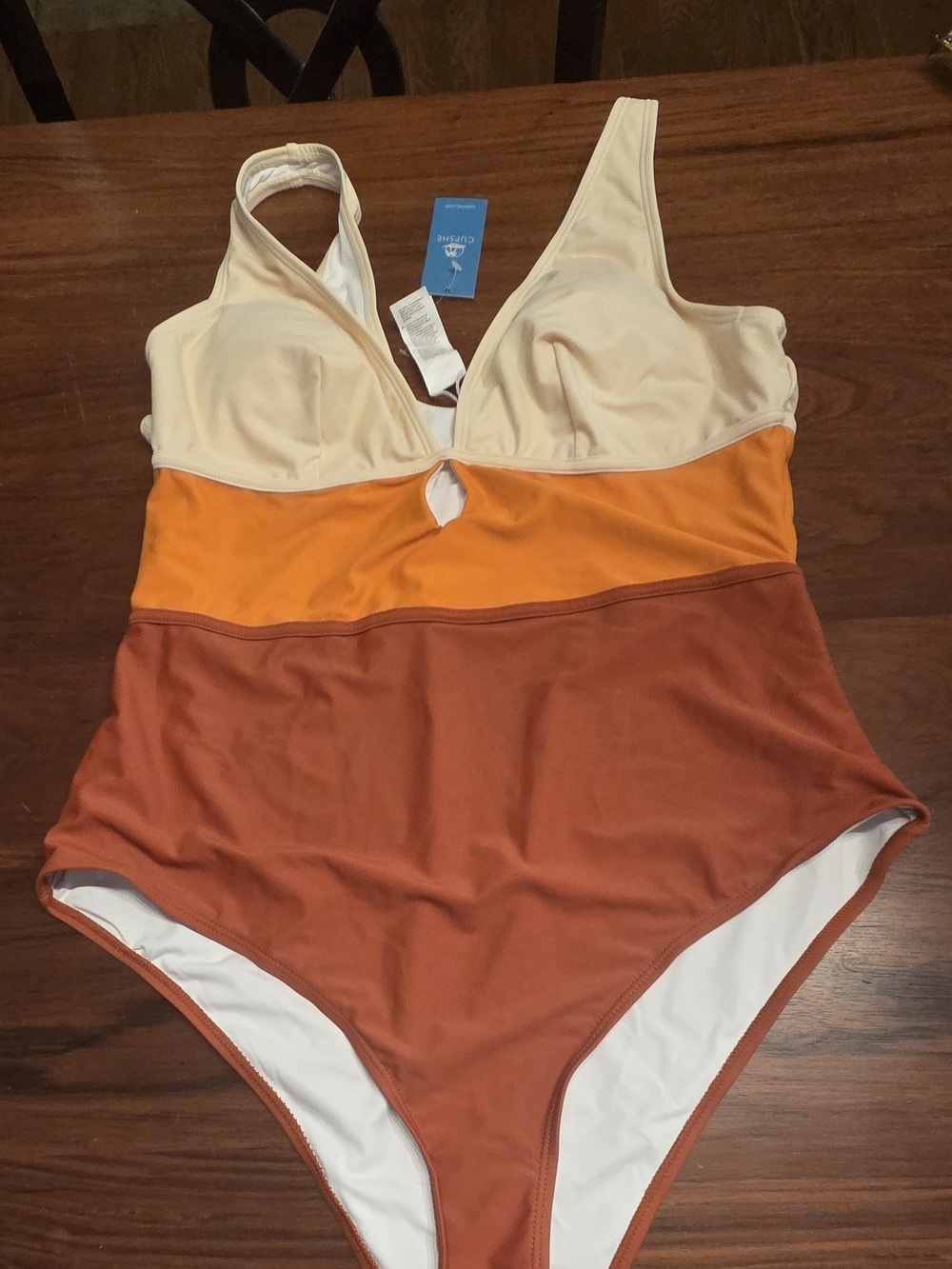 Cupshe Cream, Orange & Rust Colorblock One-Piece Swimsuit
